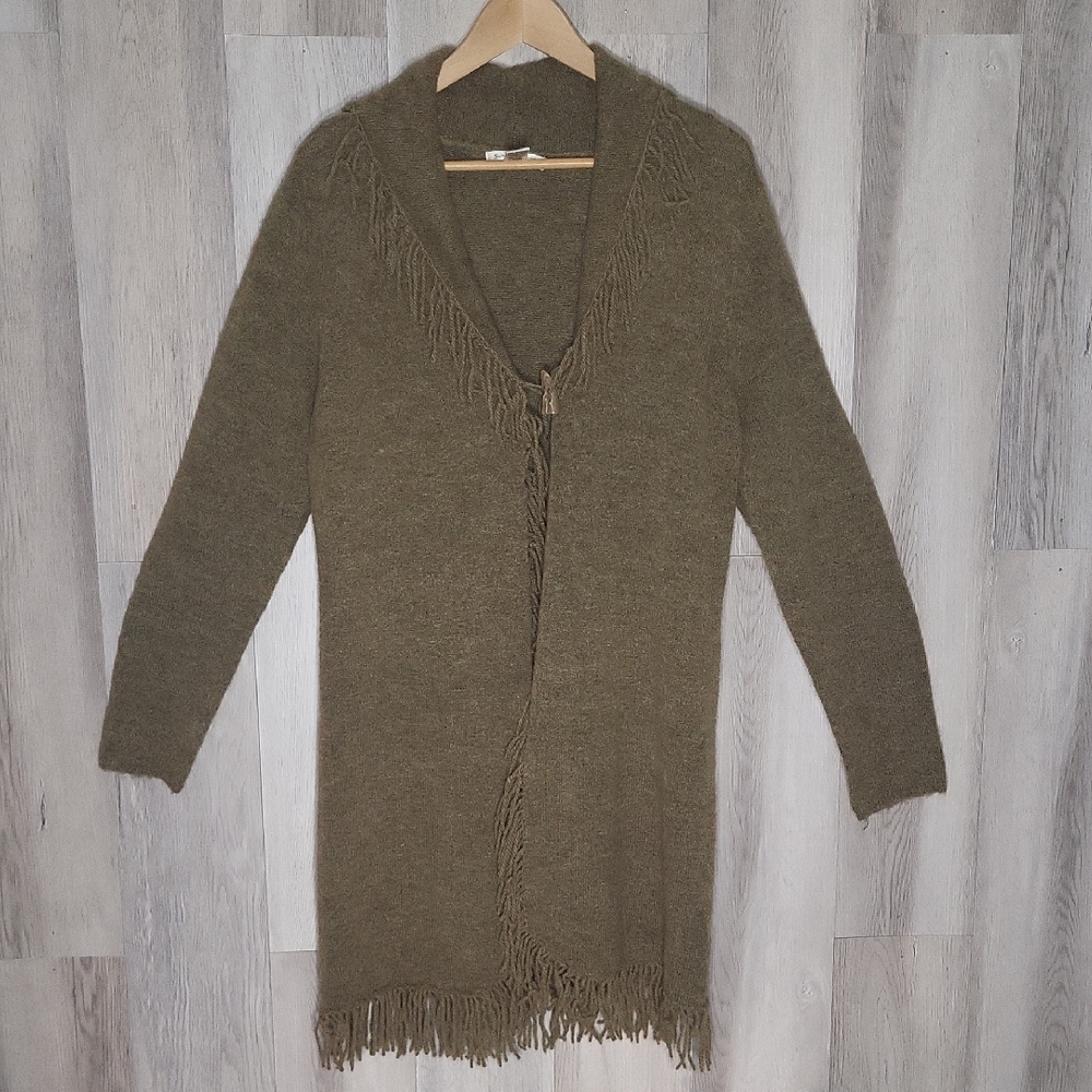 Vintage Susan Bristol Wool Blend Long Cardigan Knit Womens XL Fringe Boho